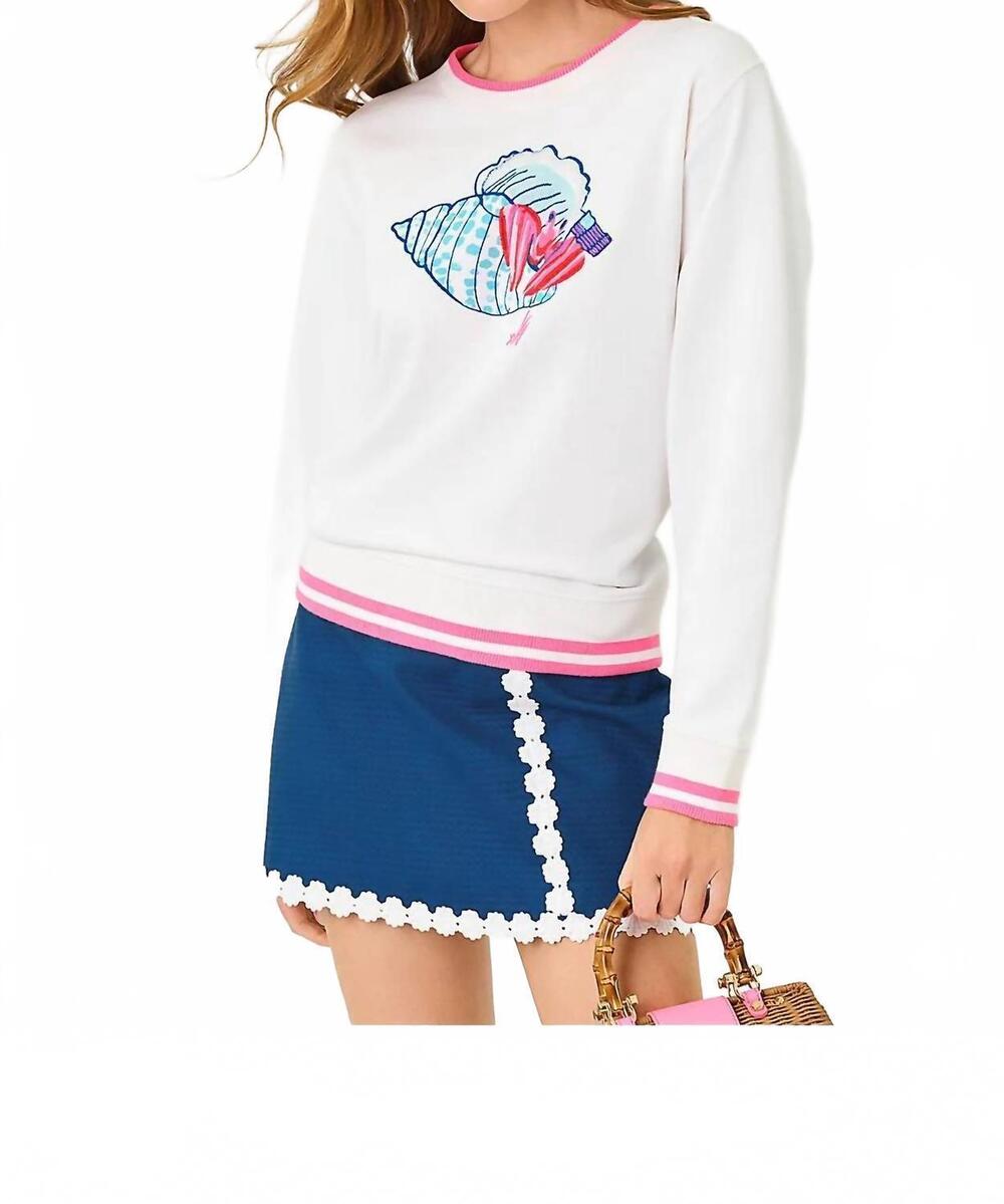 NEW LILLY PULITZER ballad cotton sweatshirt in multi society crab embroidery